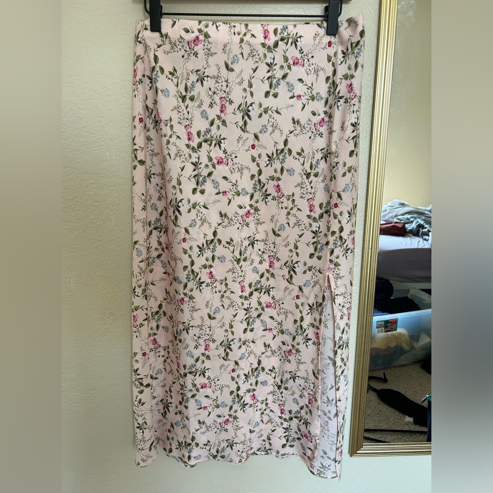 Pink floral midi skirt from Francesca